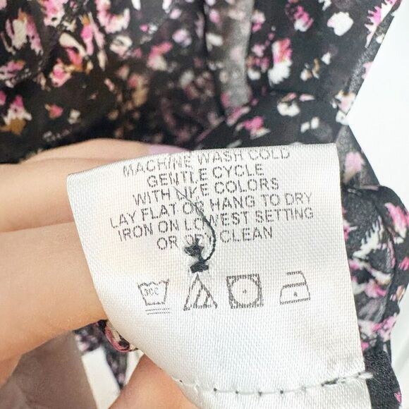 Rochelle Behrens THE SHIRT Black Pink Pattern Ruffle Short Blouse Top Women’s S - Picture 6 of 8